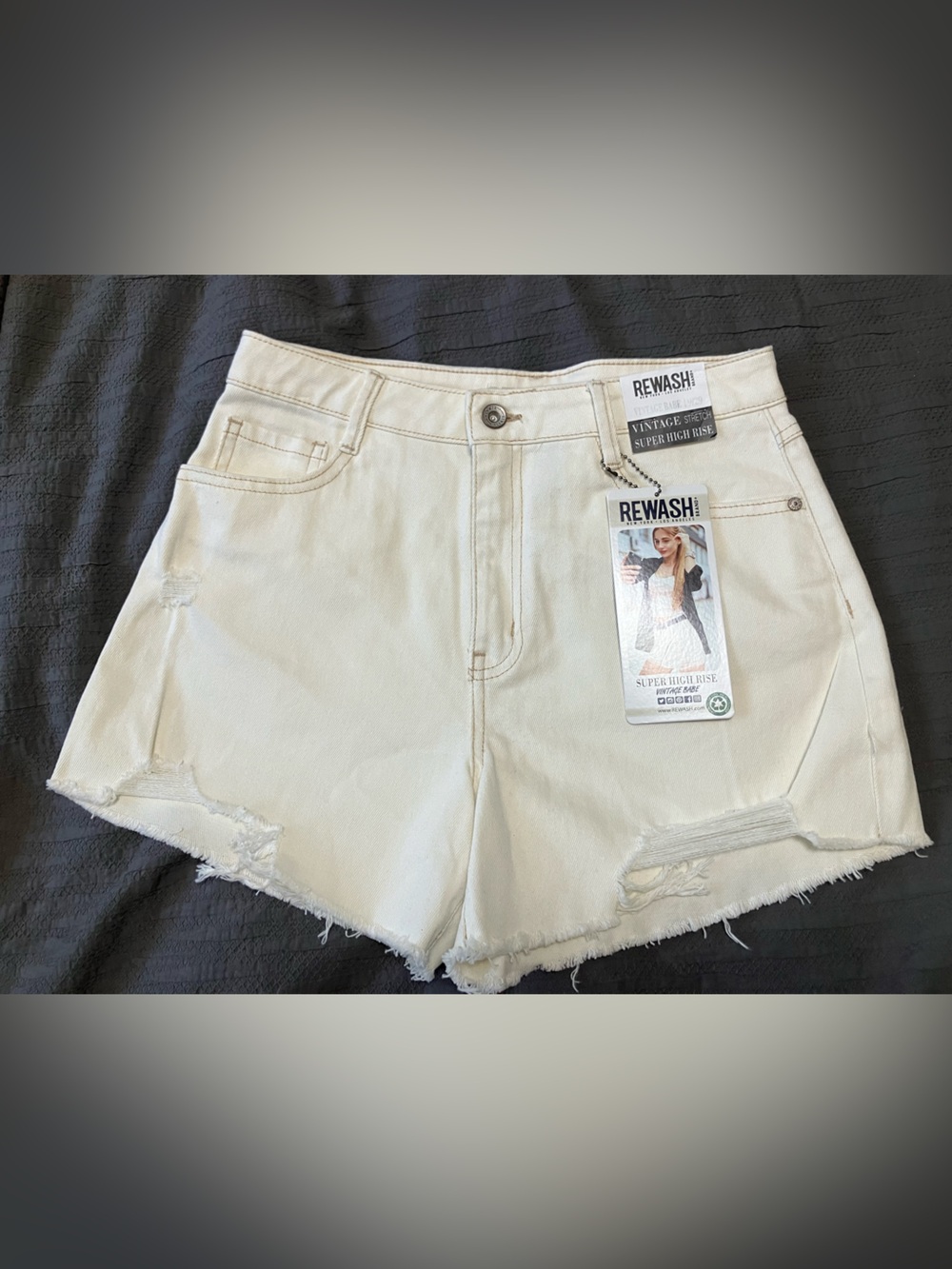 Rewash Women's Cream Distressed High-Rise Denim Shorts